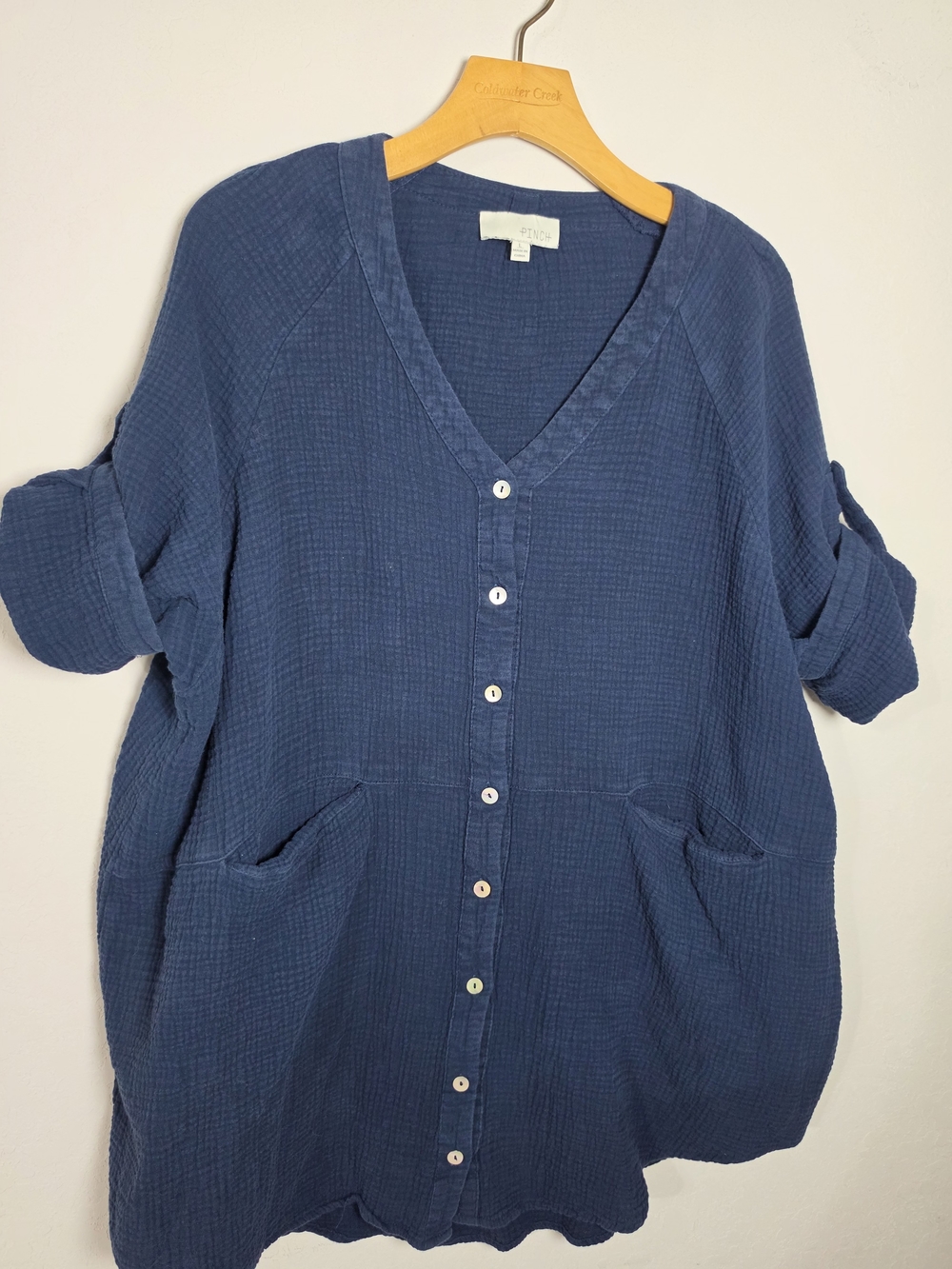 PINCH Navy Blue Button-Front V-Neck Dress TUNIC